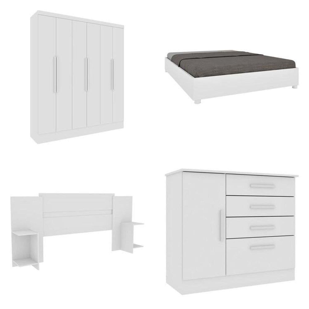 Quarto Casal Completo Guarda-Roupa 6 portas Munique Cama Mônaco com Cabeceira e Cômoda Chicago Espresso Móveis Neve