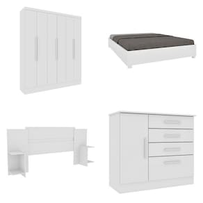 Quarto Casal Completo Guarda-Roupa 6 portas Munique Cama Mônaco com Cabeceira e Cômoda Chicago Espresso Móveis Neve