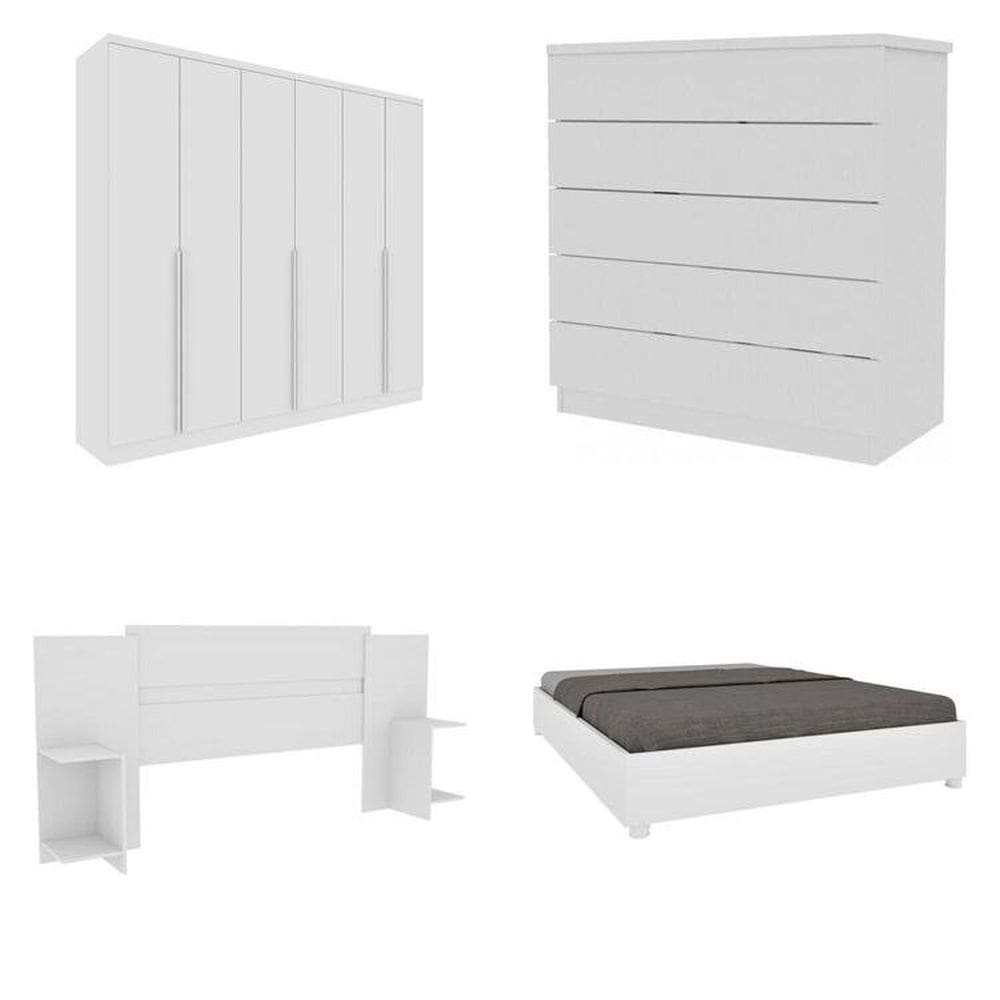 Quarto Casal Completo Guarda-Roupa 6 portas Londres Cama Mônaco com Cabeceira Cômoda Premium Espresso Móveis Neve