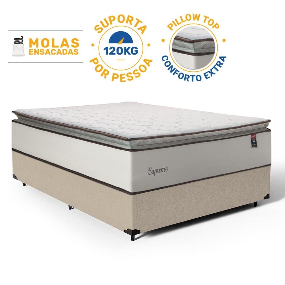 Cama Box com Colchão de Molas Ensacadas Pillow Top Supreme Lux Casal 138cm