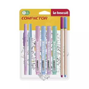 Kit Escrita Compactor 2 Canetas Pop, 2 Canetas Microlines, 4 Marcadores Destaq Pastel Exclusivo Le