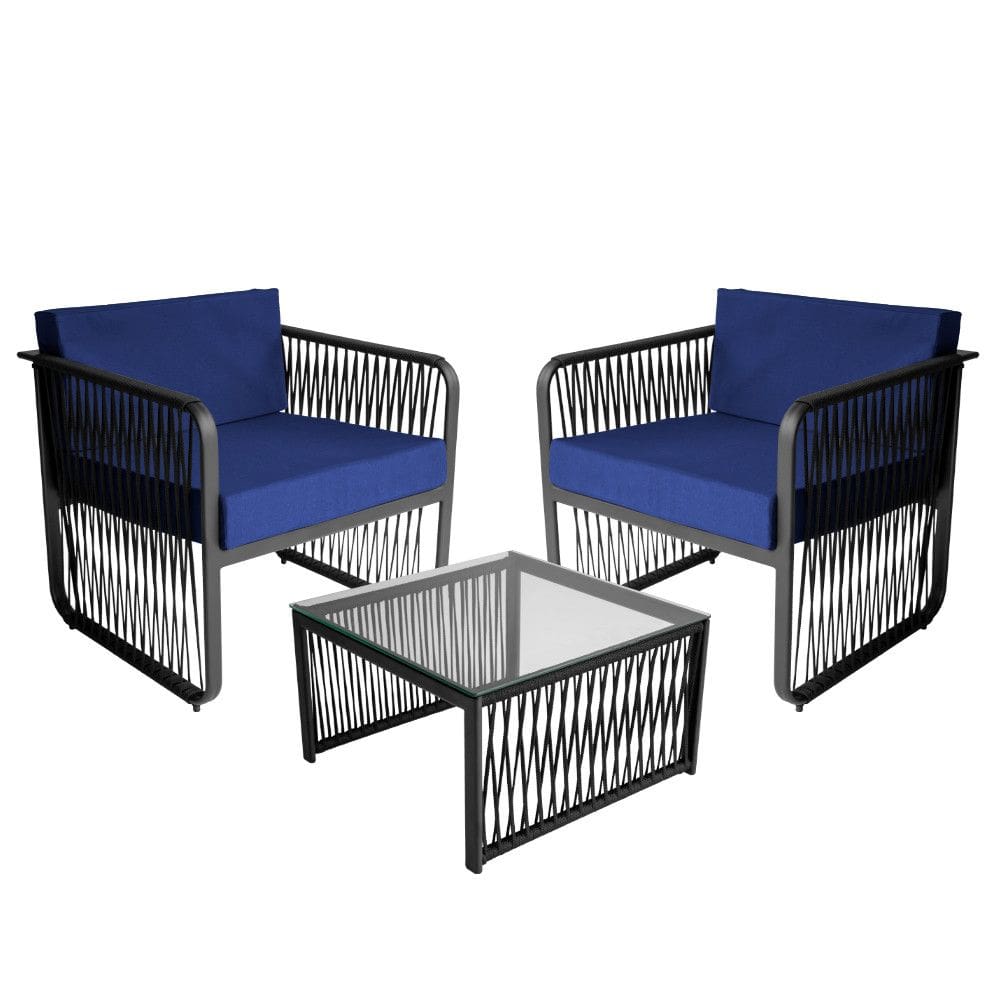 Conjunto 2 Poltronas e 1 Mesa de Centro Santiago em Alumínio e Corda Náutica Acesse Móveis