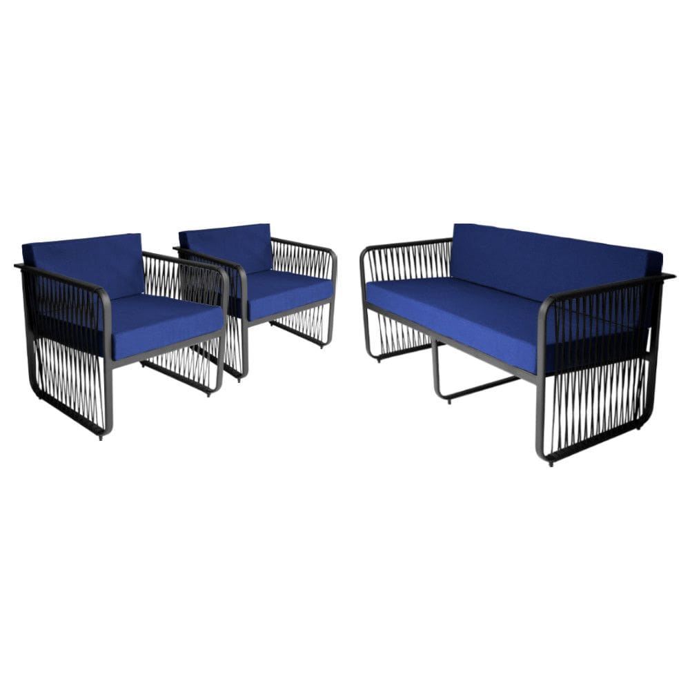 Conjunto 2 Poltronas e 1 Namoradeira para Área Externa Santiago em Alumínio e Corda Náutica Acesse Móveis