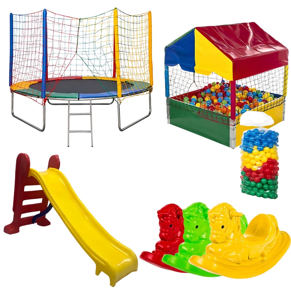 Cama Elástica 2,44m Piscina de Bolinha 1,00m c/ 500 Bolinhas Escorregador Médio 3 Gangorra 1 Lugar