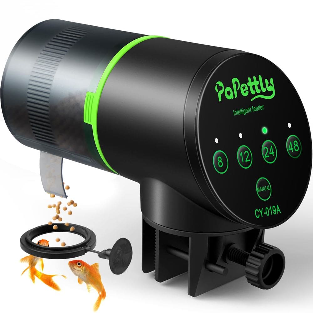 Alimentador automático de peixes Papettly para aquário com temporizador e anel