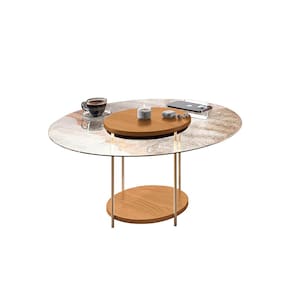 Mesa de Centro Redonda Tampo de Vidro Pés Metálicos Mia Cinamomo H01 - D`Rossi