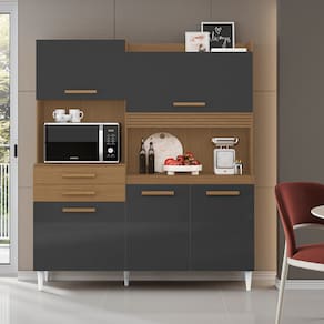 Kit Armário de Cozinha Isis 1,82 m Com 5 Portas e 2 Gav na cor Atacama/Grafite - Aramóveis