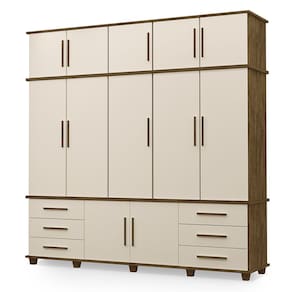 Guarda Roupa Roupeiro Londres Triplex Grande 5 Portas 6 Gavetas com Maleiro Malbec Off White Luapa