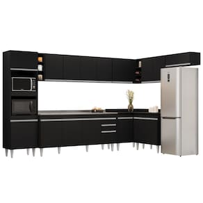 Armário de Cozinha Modulada de Canto 9 Peças CP06 Balcão com Pia Inox Preto - Lumil