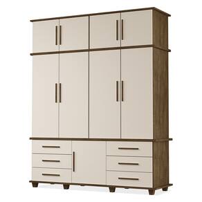 Guarda Roupa Roupeiro Casal Londres 4 Portas 6 Gavetas com Maleiro Malbec Off White Luapa