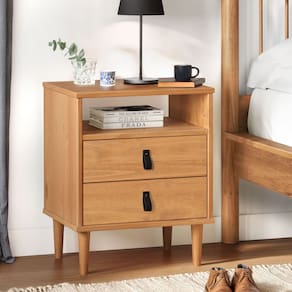 Mesa de Cabeceira Compacta Pés Altos 2 Gav 1 Nicho Madeira Mikka Freijó