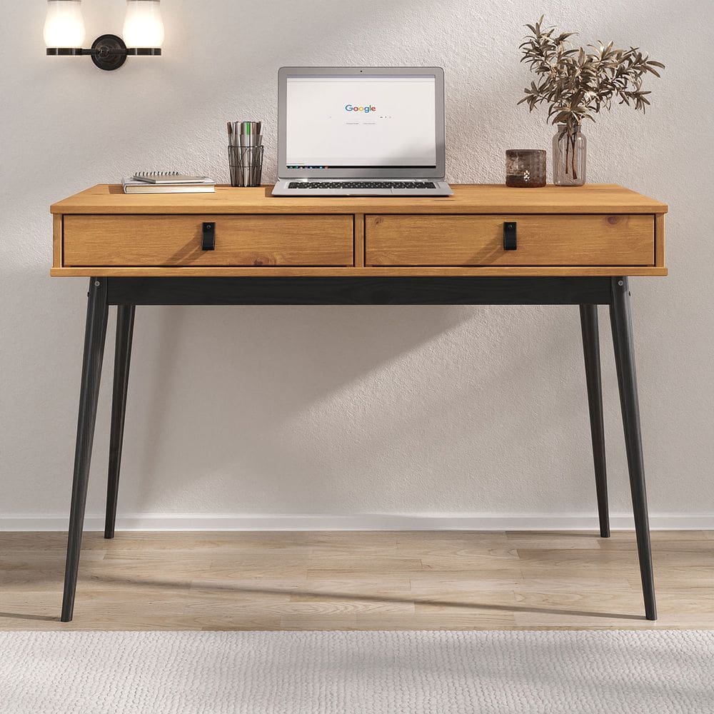 Mesa de Trabalho Escandinava Retrô 2 Gav Madeira Preto Freijó Wanda