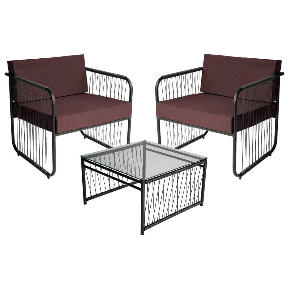 Conjunto 2 Poltronas e 1 Mesa de Centro Córdova em Aço Carbono e Fibra Sintética Acesse Móveis