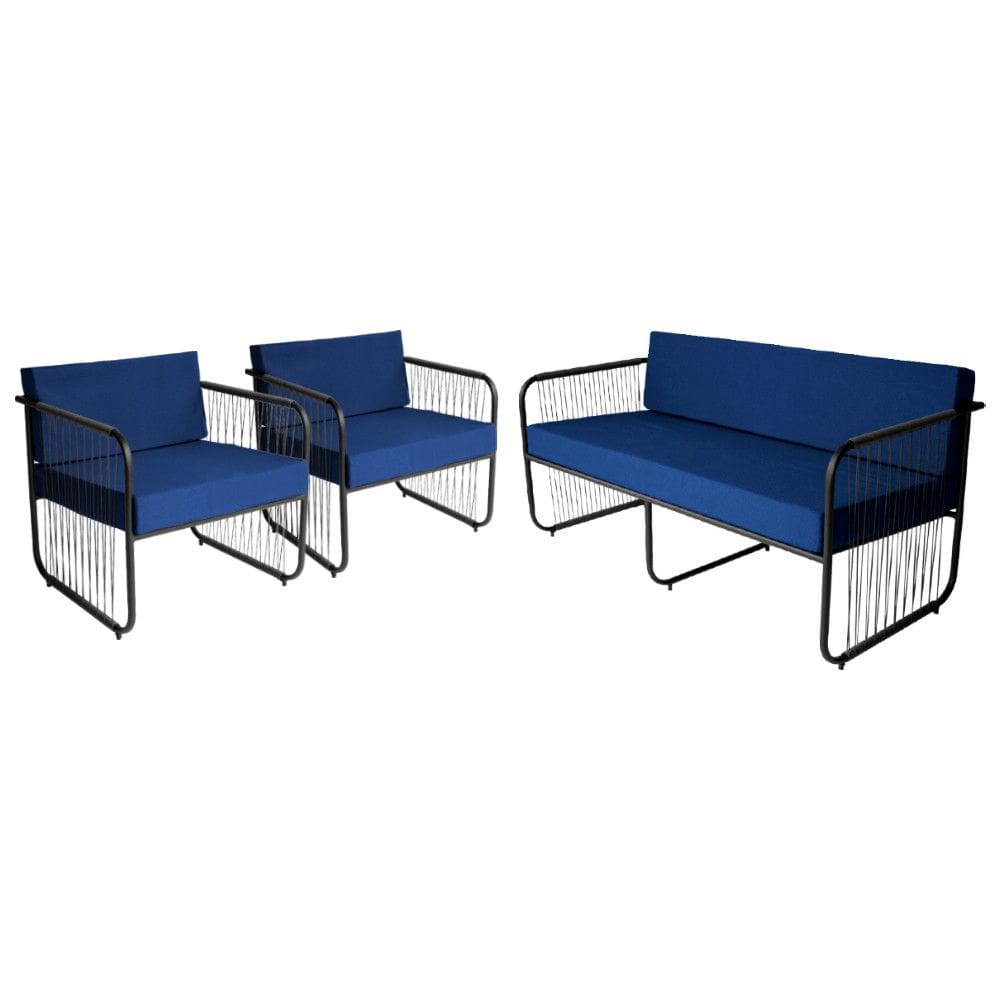 Conjunto 2 Poltronas e 1 Namoradeira para Sala de Estar Córdova em Aço Carbono e Fibra Sintética Acesse Móveis