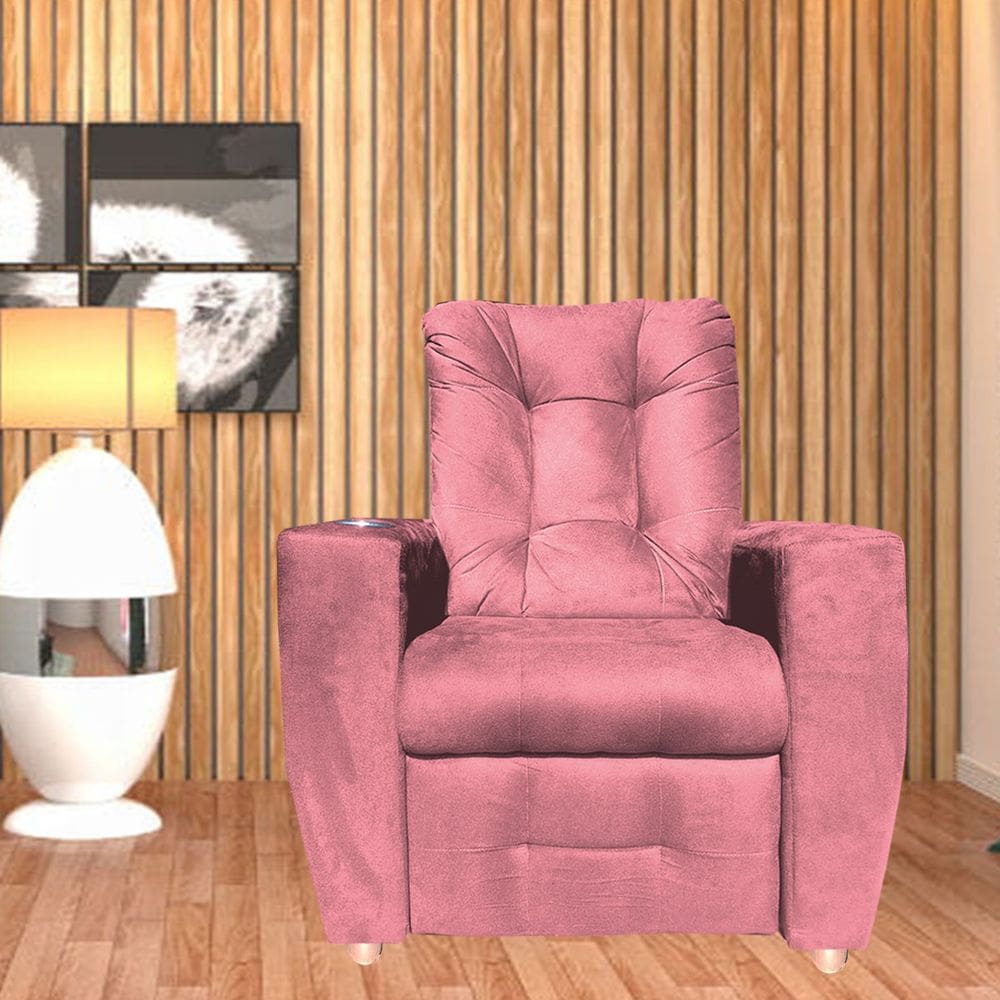 Poltrona Do Papai Reclinável Suede Porta Copo Perola Rosa