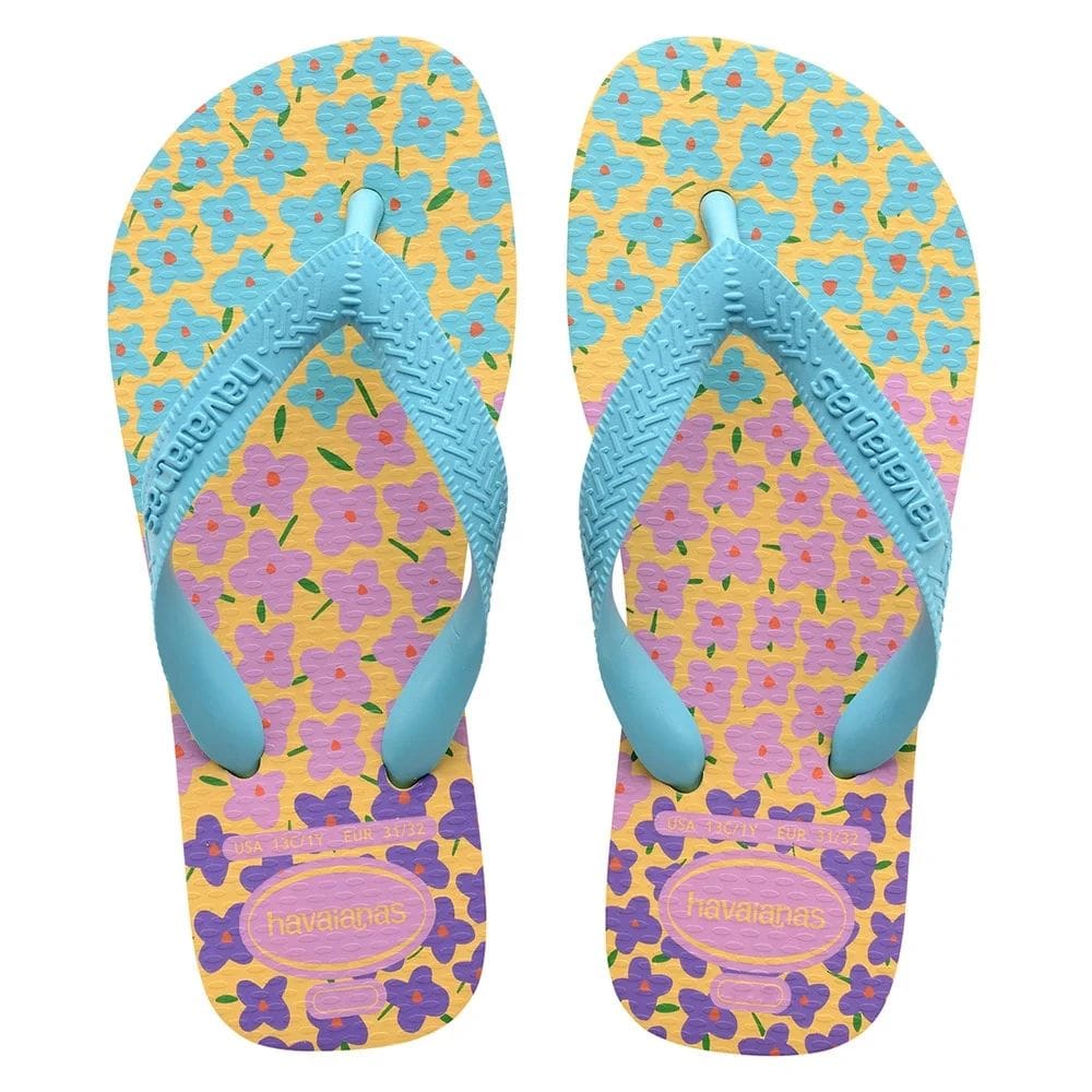 Sandalia Havaianas Kids Flores Amarelo Caja/Azul 27/8