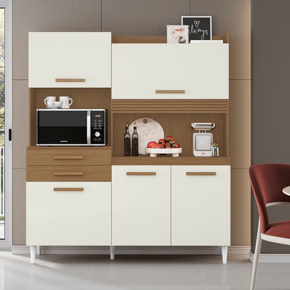 Kit Armário de Cozinha Isis 1,82 M com 5 Portas e 2 Gav na Cor Atacama Off White B1 - Aramóveis