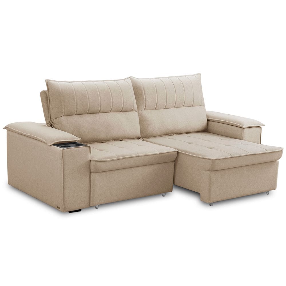Sofá Retrátil Reclinável 3 Lugares Sala de Estar 250cm Hilst F04 Linho Bege - Lyam Decor