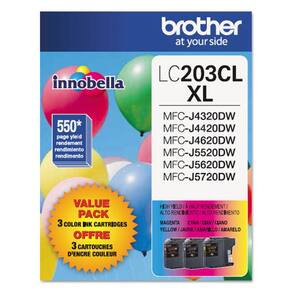 Cartucho de tinta Brother LC203 de alto rendimento colorido, pacote com 3