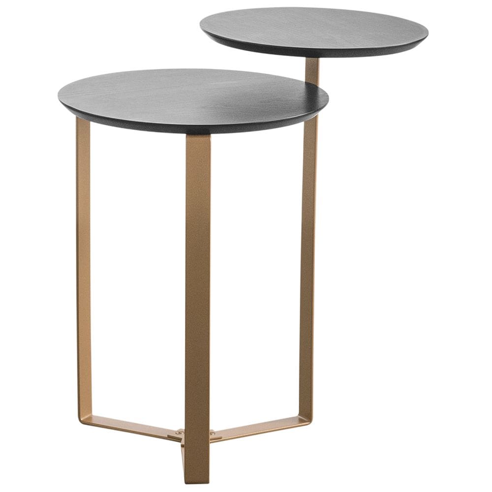 Mesa Lateral Para Sala de Estar 2 em 1 Pés Metálicos Dari A03 Nero Dourado - Lyam Decor