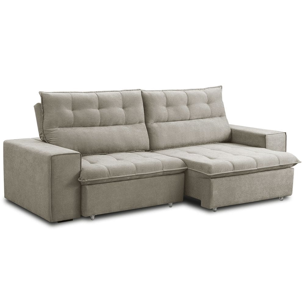 Sofá Retrátil Reclinável 3 Lugares Sala de Estar 220cm Neruda F04 Linho Bege Escuro - Lyam Decor