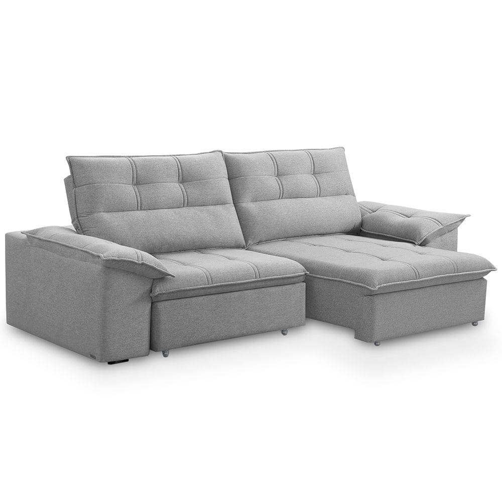 Sofá Retrátil Reclinável 3 Lugares Sala de Estar 205cm Camões F04 Linho Cinza - Lyam Decor