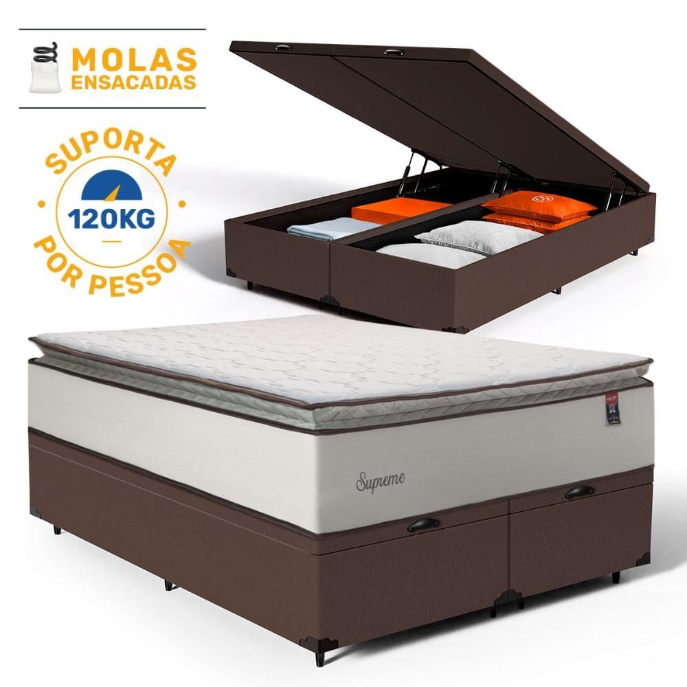 Cama Box Baú com Colchão de Molas Ensacadas Pillow Top Supreme Lux Queen 158cm