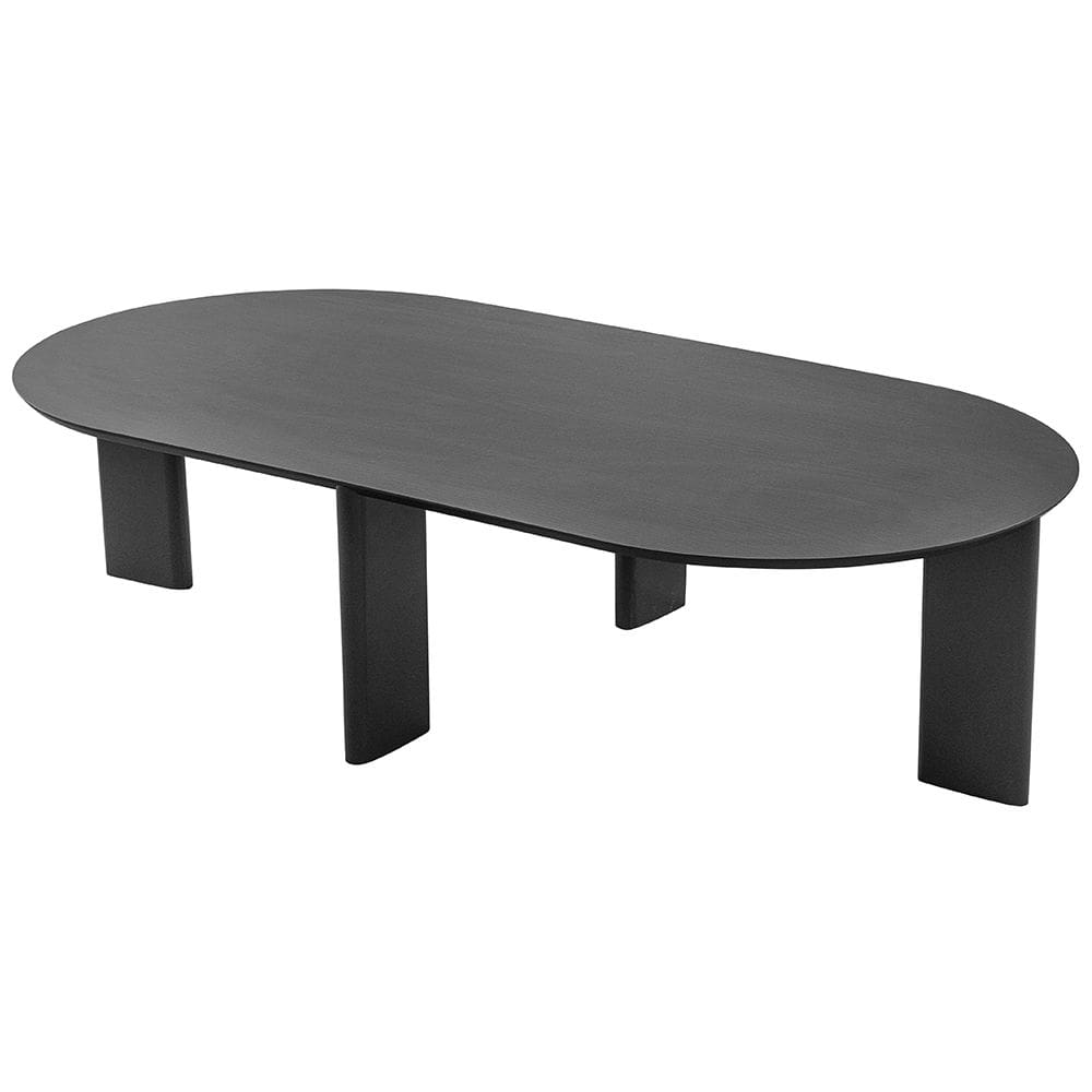 Mesa de Centro Para Sala de Estar Oval Pés Madeira Bulat A03 Nero Preto - Lyam Decor