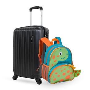 Kit mala de bordo preta Londres + Mochila infantil Dino Clio Pets Azul/Laranja