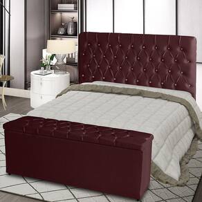Kit Cabeceira De Cama Box E Calçadeira Baú Paris Queen 160 Cm Capitonê Courino Bordo Eli Móveis E Decoração