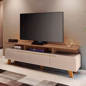 Rack Bancada De Tv 70 Pol 200cm Essenza Castanho/off - Hb Móveis