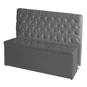 Kit Cabeceira De Cama Box E Calçadeira Baú Paris King 195 Cm 195 X126 Capitonê Courino Grafite Eli Móveis