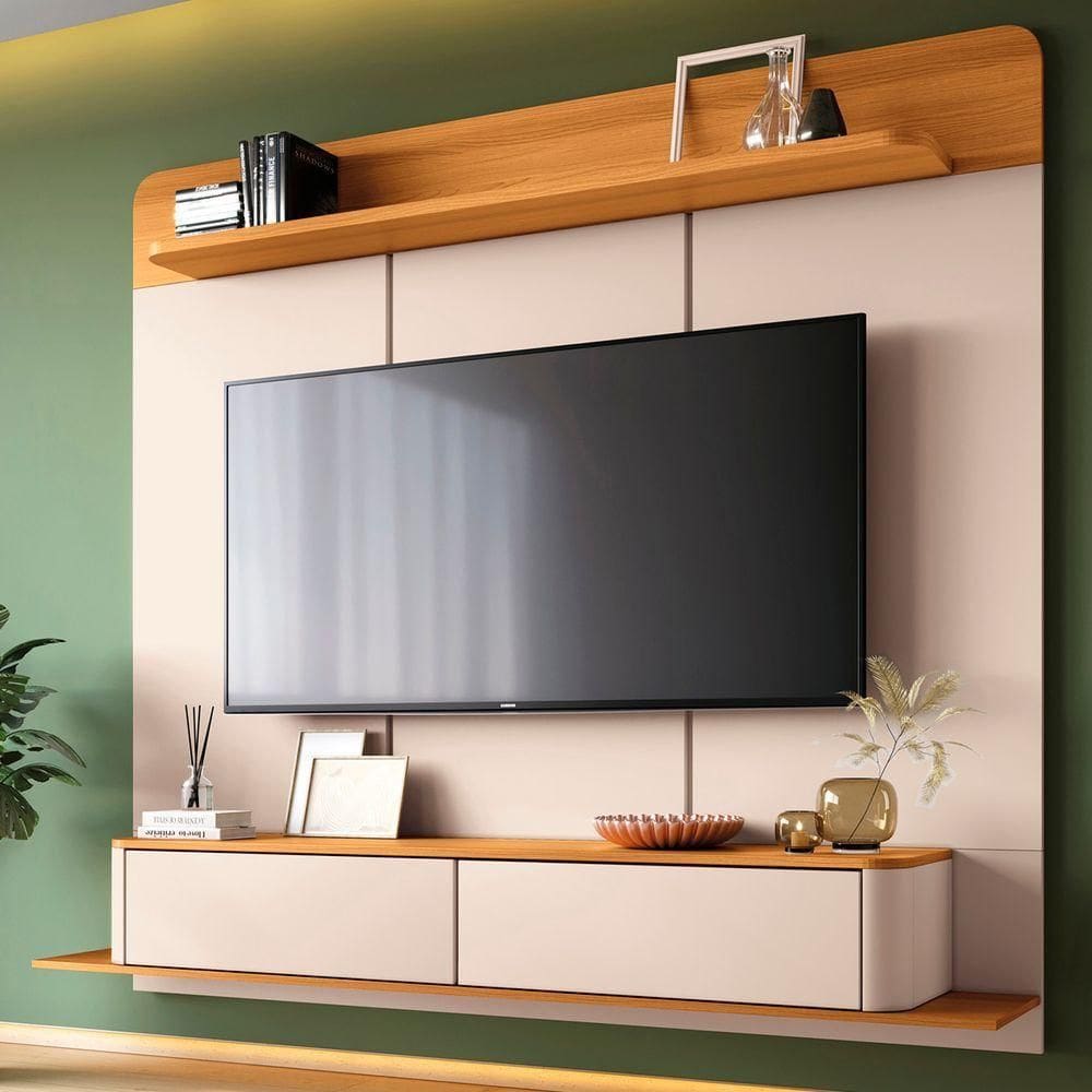 Painel Tv 70 180cm Bancada Suspensa Galax Off-cinamomo - Hb Móveis