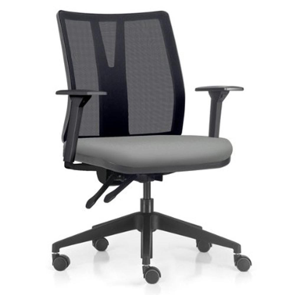 Cadeira De Escritório Giratória Diretor Flow F02 Base Preta Sintético Cinza - Lyam Decor