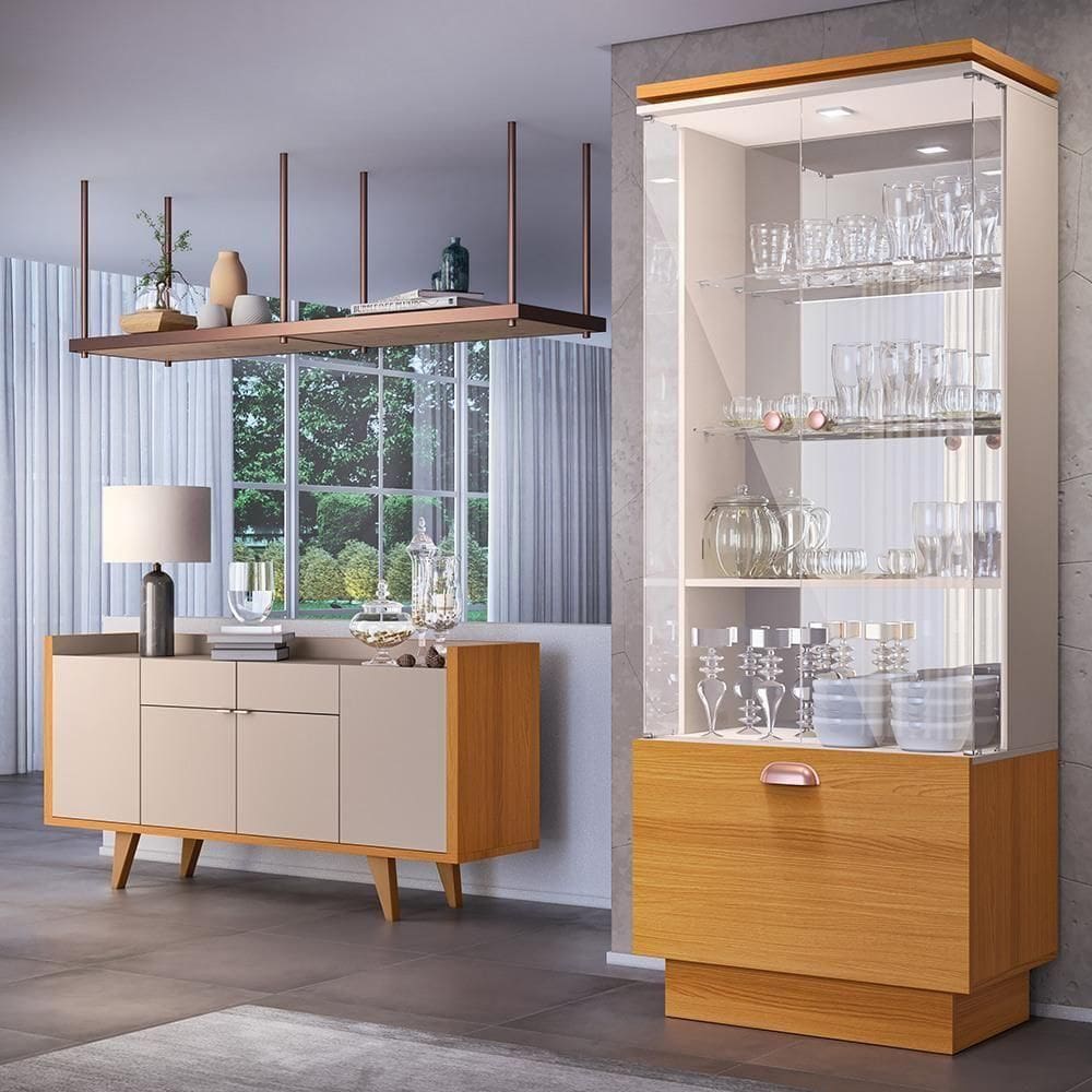 Conjunto Cristaleira E Buffet Aparador Decorativo Peggy/albâni Off White/cinamomo G26 - Gran Belo