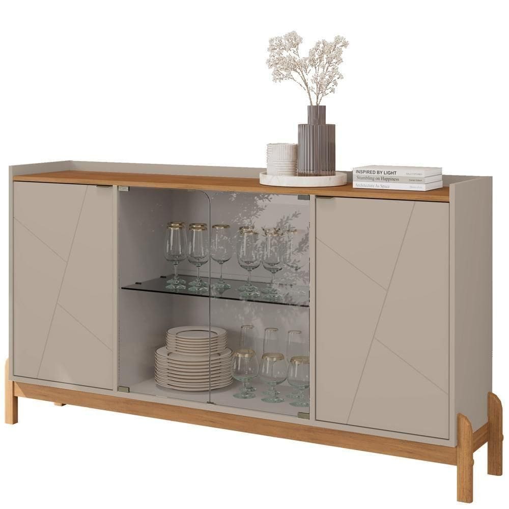 Balcao Buffet 50528 Porta De Vidro 168cm Off White Cedro Dcasa Off White Cedro