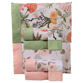 Combo 2 Jogo De Cama Lençol Casal California 4 Peças Verde Salmão 100% Poliéster