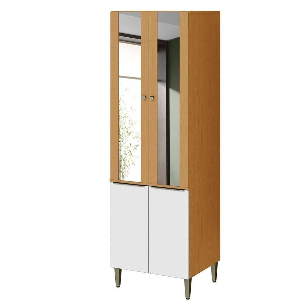 Paneleiro 4 Portas 100% Mdf Com Vidro E 4 Prateleiras Luna Cinamomo/branco
