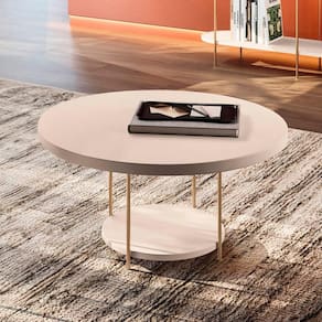 Mesa De Centro Redonda Mdf Pés Metálicos Sky Off White - Hb Móveis