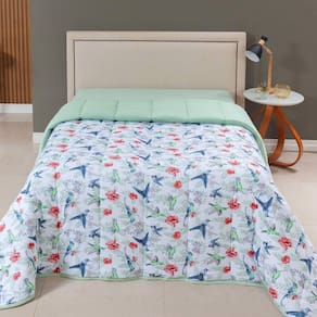 Edredom Cobertor Casa Scarpa Sonnet Queen Malha Estampada Dupla Face Algodão - Beija Flor - Verde
