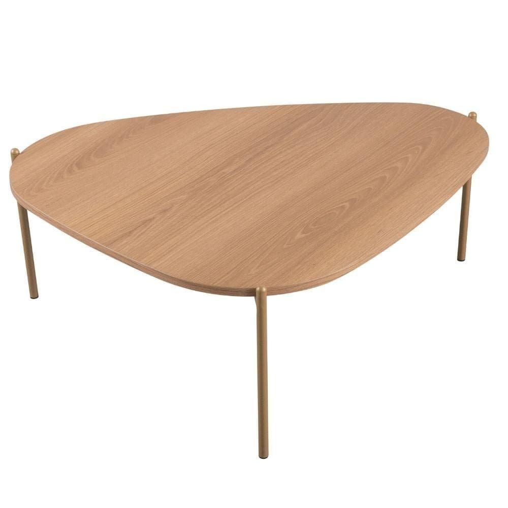 Mesa De Centro Orgânica Artesano 77 Cm (largura) Em Mdp Hanover (mel) E Pés Em Aço Dourado