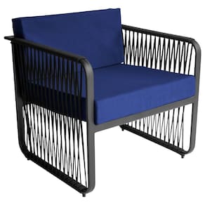 Poltrona Para área Externa Santiago Alumínio E Corda Náutica Preto-azul