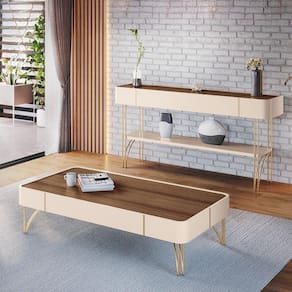 Conjunto Aparador Decorativo Mdp/mdf E Mesa De Centro Rennes Off White/castanho G26 - Gran Belo