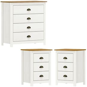 Comoda 4 Gv 02 Mesas De Cabeceira 3 Gv Madeira Maciça Branco Freijo Milani Store