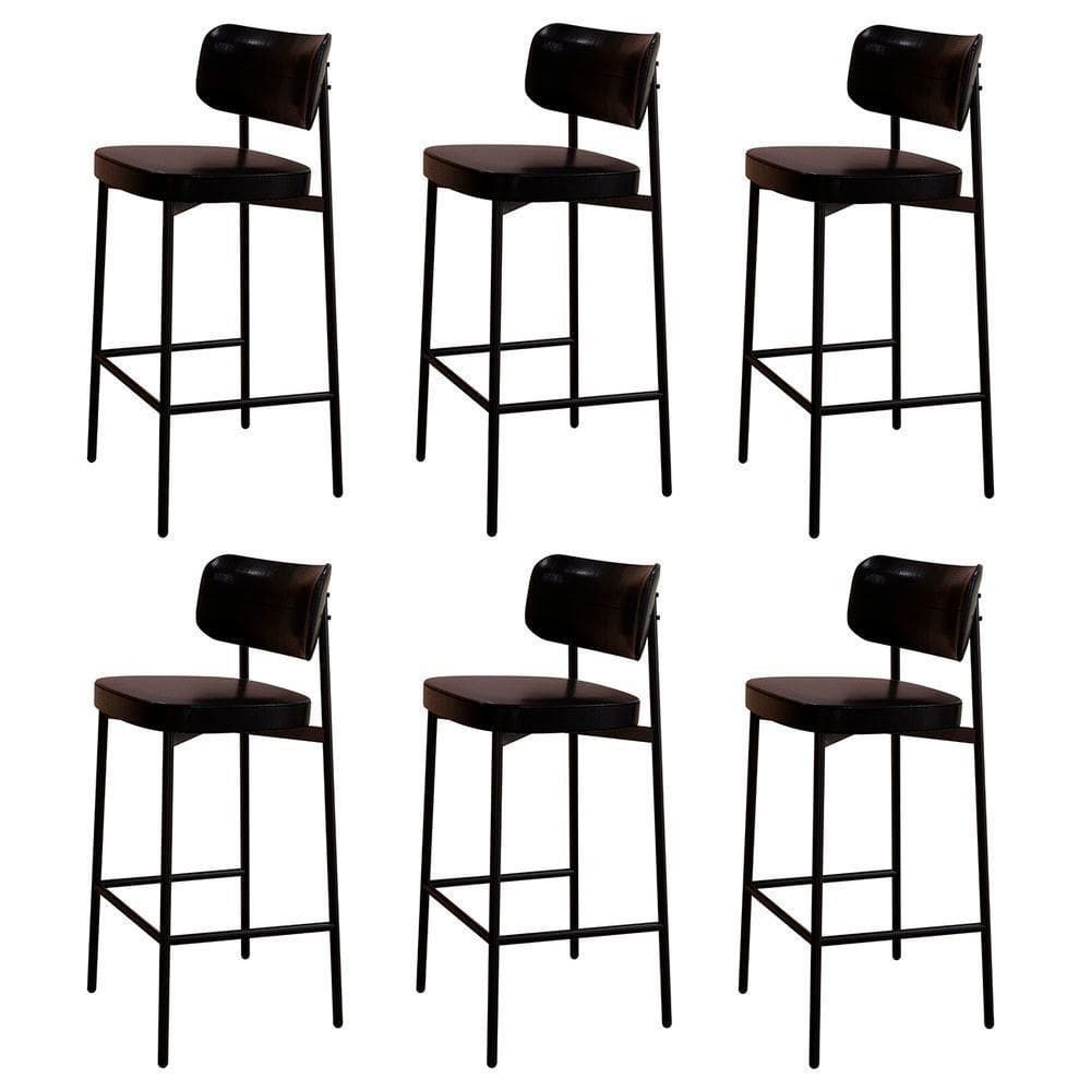 Banqueta Alta Bar Estofada Kit 6 Ella M25 Sintético Preto - Mpozenato