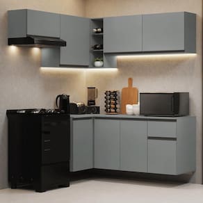 Armário De Cozinha Completa De Canto Suspenso 325cm Nice Madesa 05 Cinza