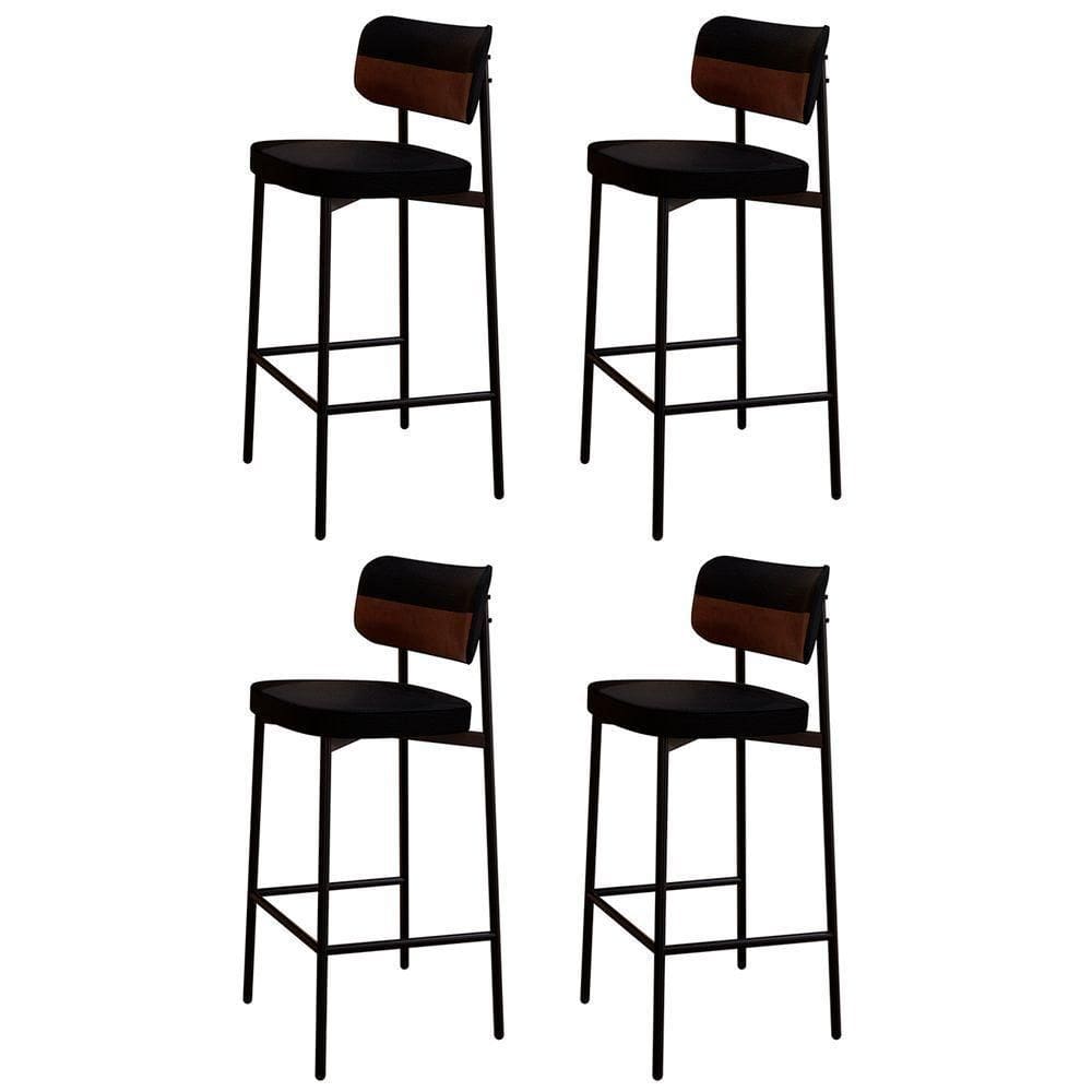 Banqueta Alta Bar Estofada Kit 4 Ella M25 Linho Preto-whisky - Mpozenato