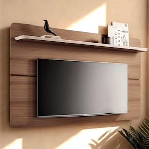 Painel Tv 70 180cm Suspenso Curv Castanho-off White - Hb Móveis