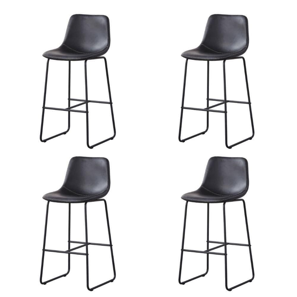 Kit 4 Banquetas Oxford Verner Fratini 100 Cm (altura) Poliuretano (pu) Preto Base Em Aço Preto