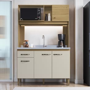 Cozinha Compacta 120cm 4 Portas E 1 Gaveta CO1202 Decibal Ipê Cristalo